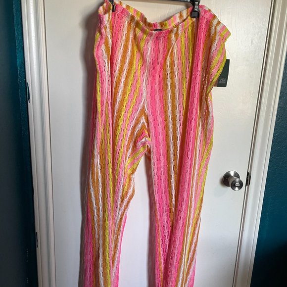 NWT Wild Fable Plus Size Crochet Knit Cover Up Pants Pink Tri Color Stripe 4X - Picture 6 of 6